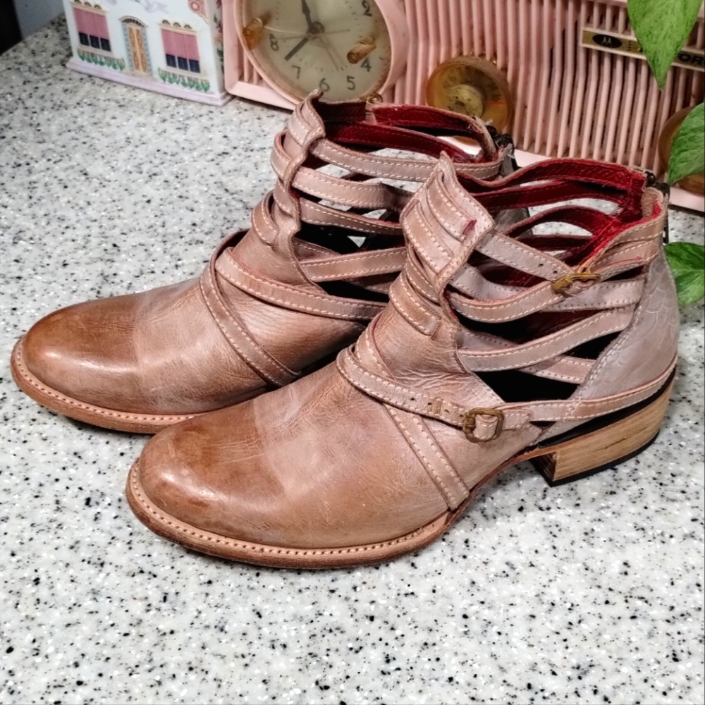 Freebird by Steven Stair Bootie Strappy Brown Leather Size 8